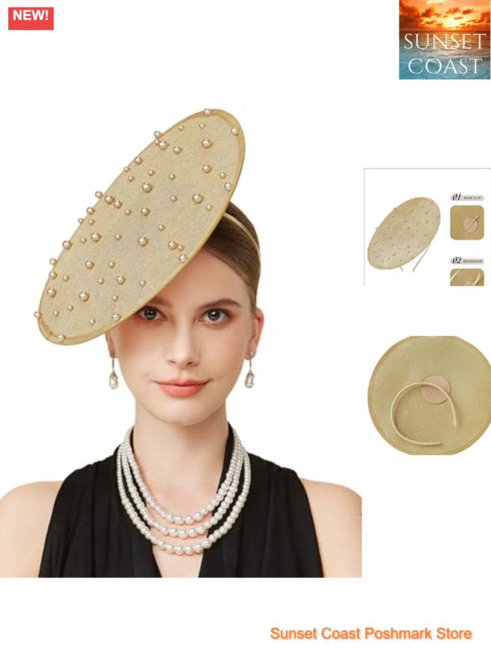 Handmade Pearl Derby Fascinator Hat with Headband Special Occasion